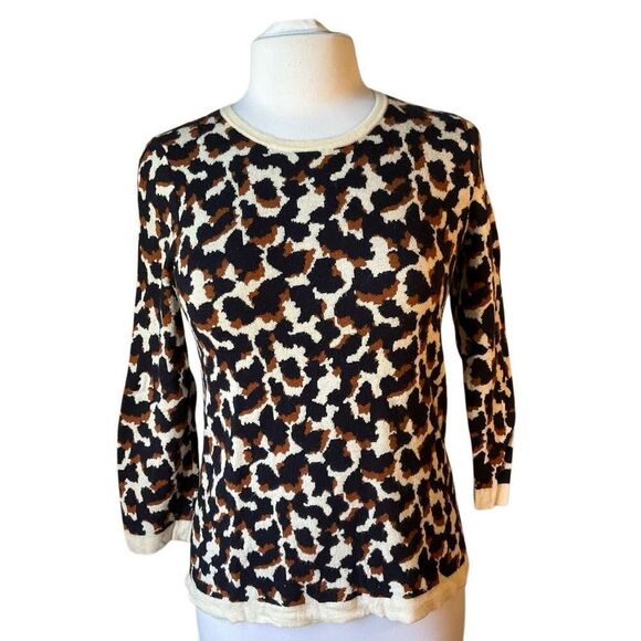 Ann Taylor Scoopneck 3/4 Sleeve Animal Print Sweater. S. Wool Blend - Picture 3 of 13